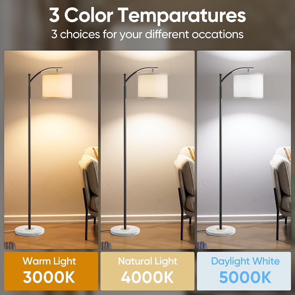 Floor Lamp for Living Room with Marble Base, Modern Standing Lamp with 3 Color Temperatures Bulb & Adjustable Linen Shade, Tall Lamp for…