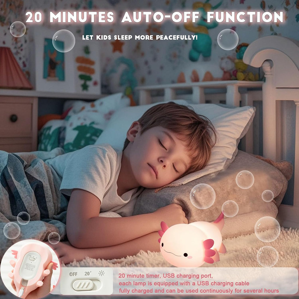 HAPPYBAG Axolotl Night Light, Cute Axolotl lamp Gifts for Kids, Dimmable Silicone Animal Nursery Night Light, Kawaii Rechargeable Bedside…