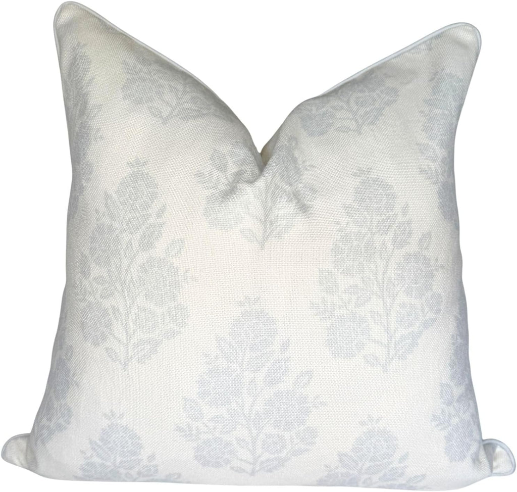 Jillien Harbor “The Patty” Floral Block Print Pillow Cover – Neutral Gray Decorative Throw Pillow Cover with White Background –…