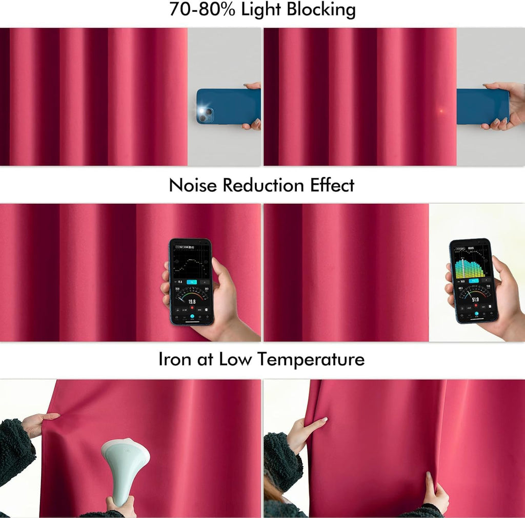 Miulee Hot Pink Back Tab Blackout Curtains 120 Inch Long 2 Panels Set for Bedroom, Rod Pocket/Pinch Pleated Extra Long Thermal Insulated Li…