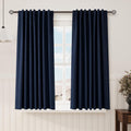 Nanspring Navy Blue 100% Blackout Linen Curtains 63 Inch Length for Bedroom Back Tab Thermal Insulated Modern Luxury Nautical Decor Black O…