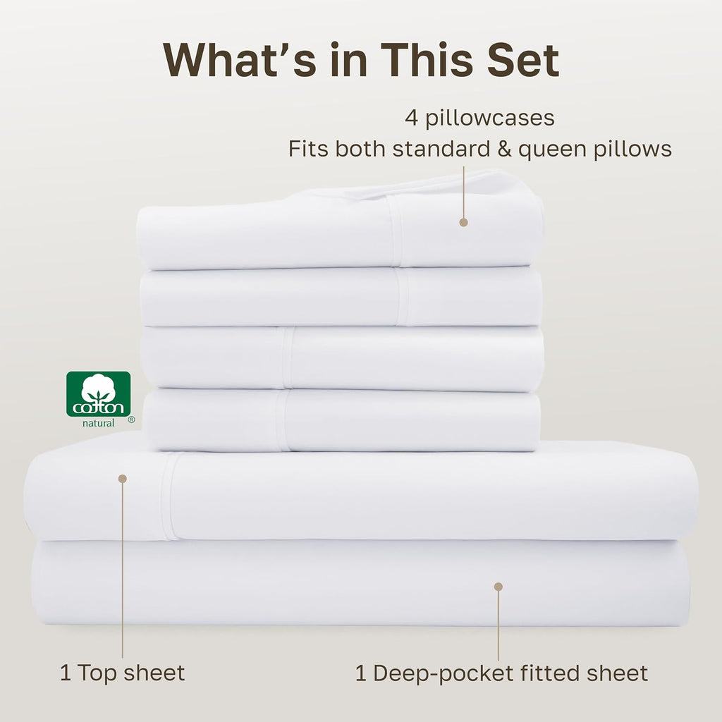 CaliforniaDesignDen California Design Den 6 Pc Queen Size Sheet Set with 4 Pillowcases - Soft 400 Thread Count 100% Cotton Sheets, Sateen,…