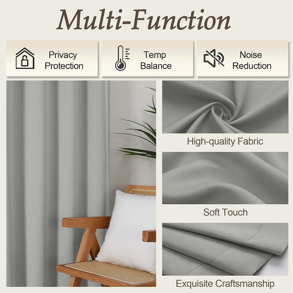 Gwine Silver Grey Blackout Curtains for Living Room 72 inches Long, Noise Reducing Room Darkening Window Treatment Curtains for Bedroom…