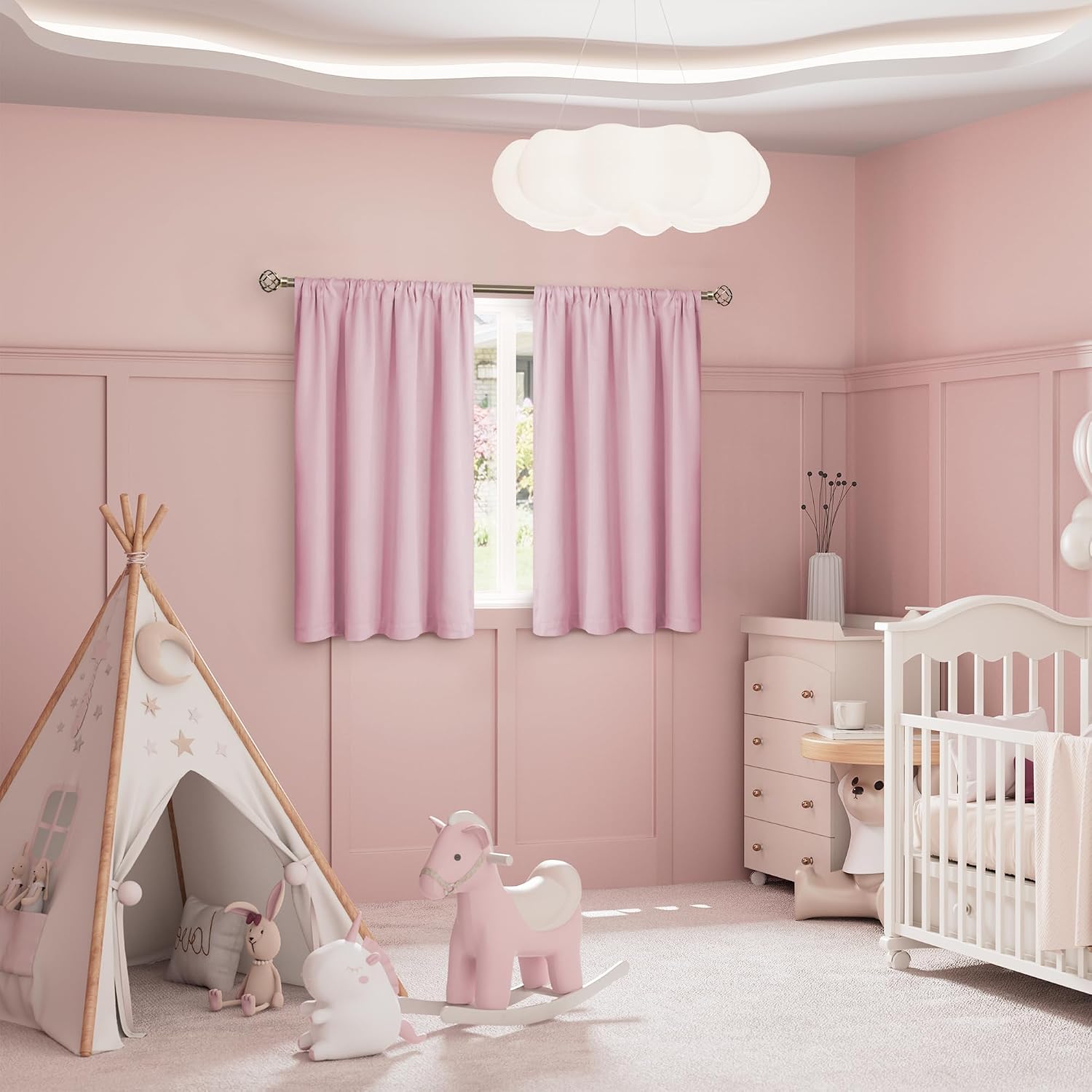 BGment Pink Short Blackout Curtains for Nursery 2 Panels Set, Kids Curtains Thermal Insulated and Noise Canceling Full Black Out Girls…