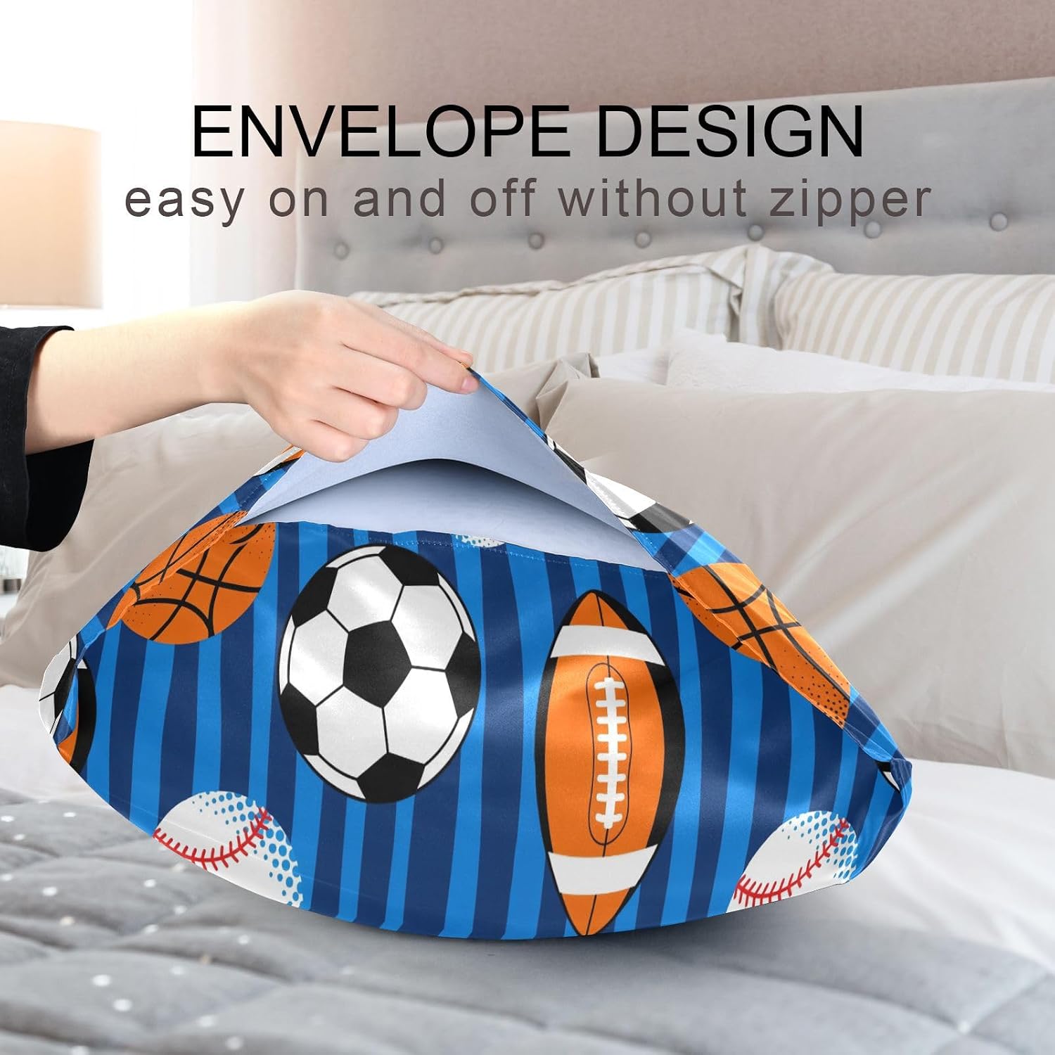 Soccer Balls Blue Pillow Covers Silk Pillowcase for Hair and Skin Soft and Smooth Cooling Satin Pillowcase Standard Size Pillow Case for…