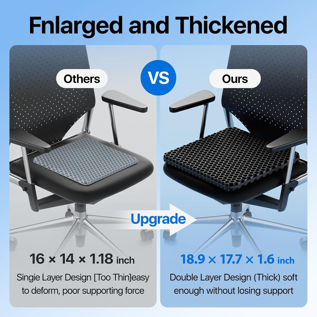 Gel Seat Cushion, Cooling Thick Big Breathable Honeycomb Design Absorbs Pressure Points Seat Cushion with Non-Slip Cover for Office Chair…