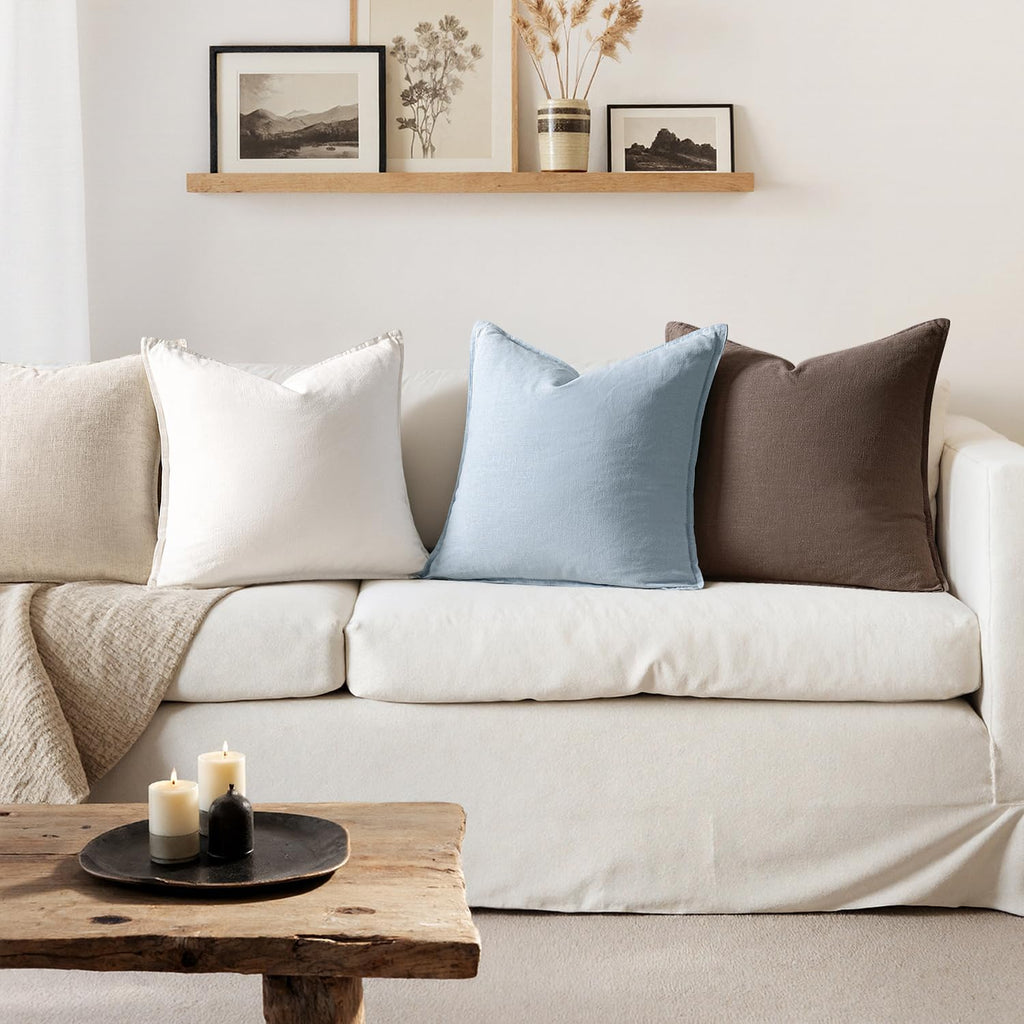 Anroduo Pack of 2 Decorative Linen Pillow Covers Light Blue Neutral Farmhouse Boho Soild Cushion Case Soft Accent Pillowcase for Couch Sofa…