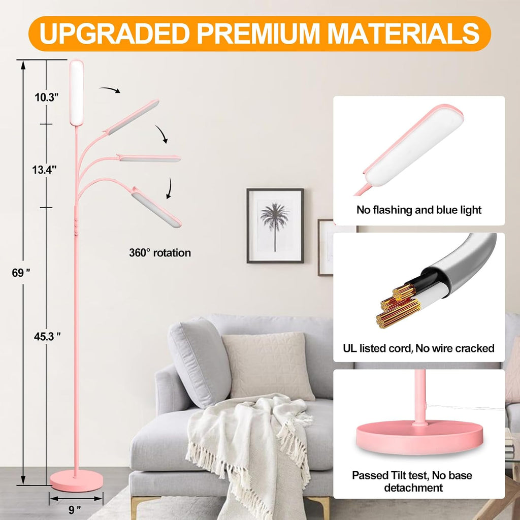 Marctronic Pink LED Floor Lamp, 18W 1800LM Bright Floor Lamp with Remote & Works with Smart Plug, Dimmable Timing Eye Caring Reading Light…