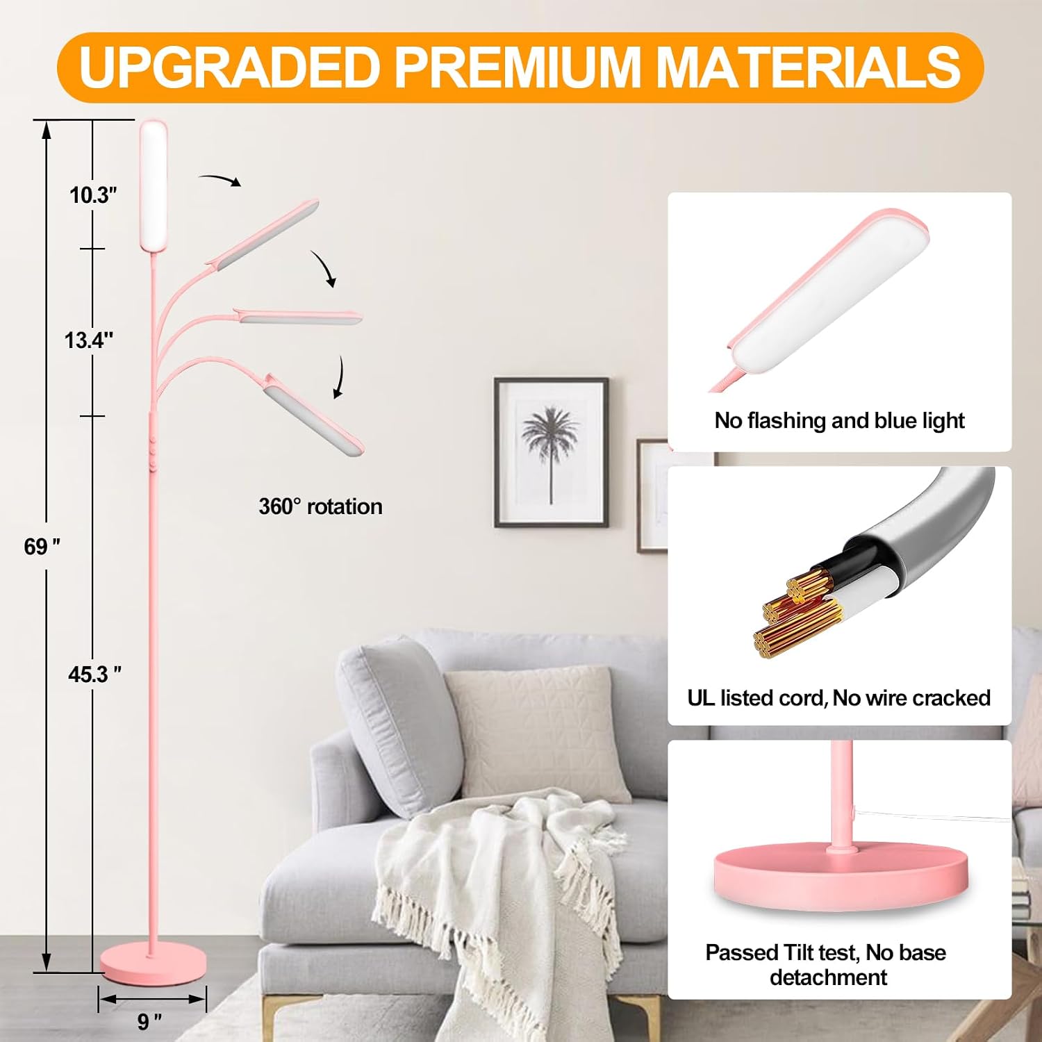 Marctronic Pink LED Floor Lamp, 18W 1800LM Bright Floor Lamp with Remote & Works with Smart Plug, Dimmable Timing Eye Caring Reading Light…