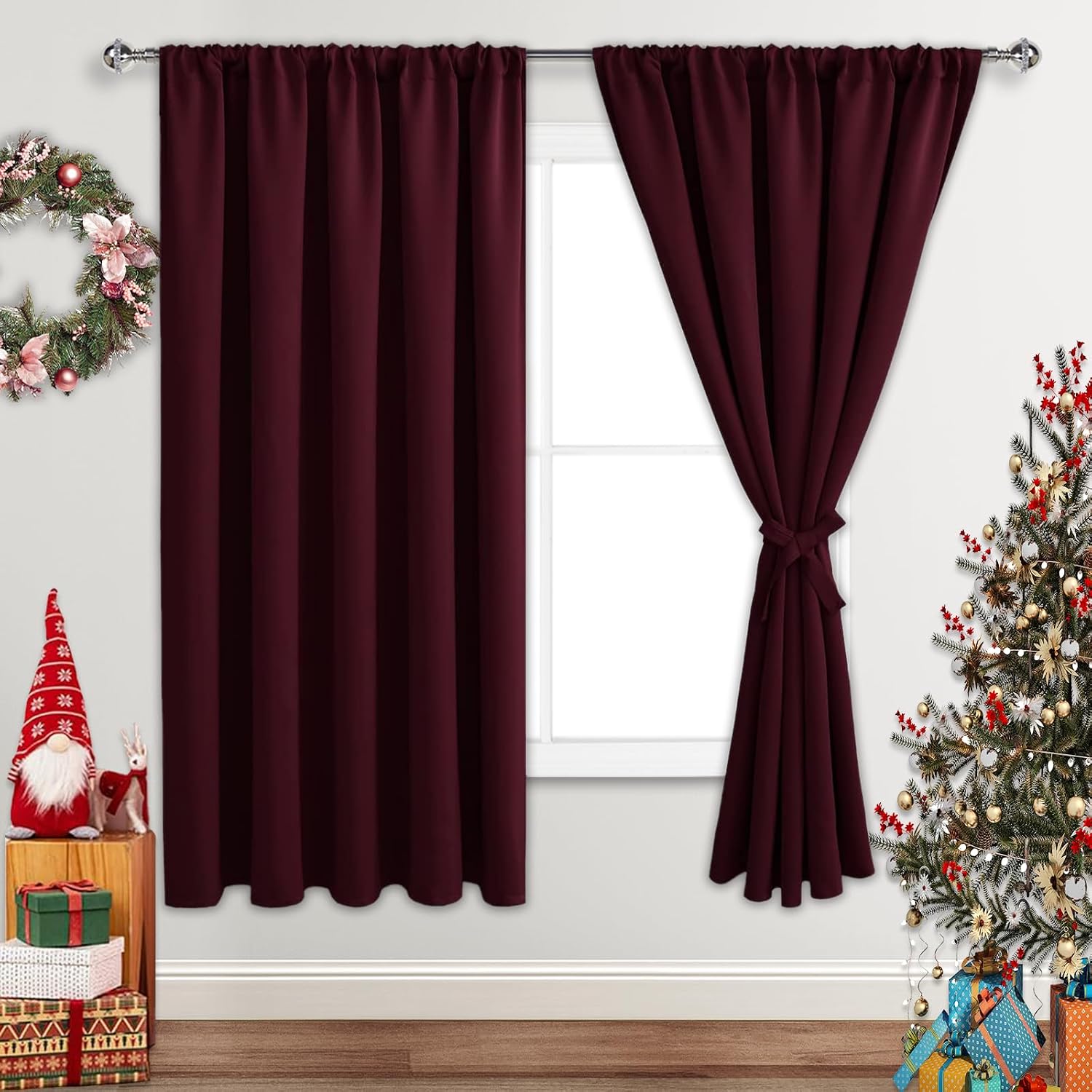 Jiuzhen Christmas Blackout Curtains for Bedroom - Thermal Insulated Room Darkening Noise Reducing, 70 x 63 Inch Length Curtains for Living…