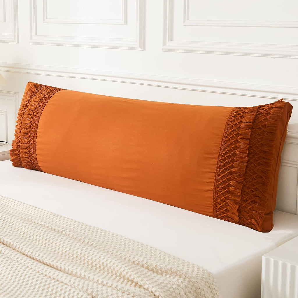 Moveover Move Over Burnt Orange Body Pillow Cover Macrame Grid Tassel Body Pillow Case Cover Boho Chic Decorative Pillow Case Covers 20x54…