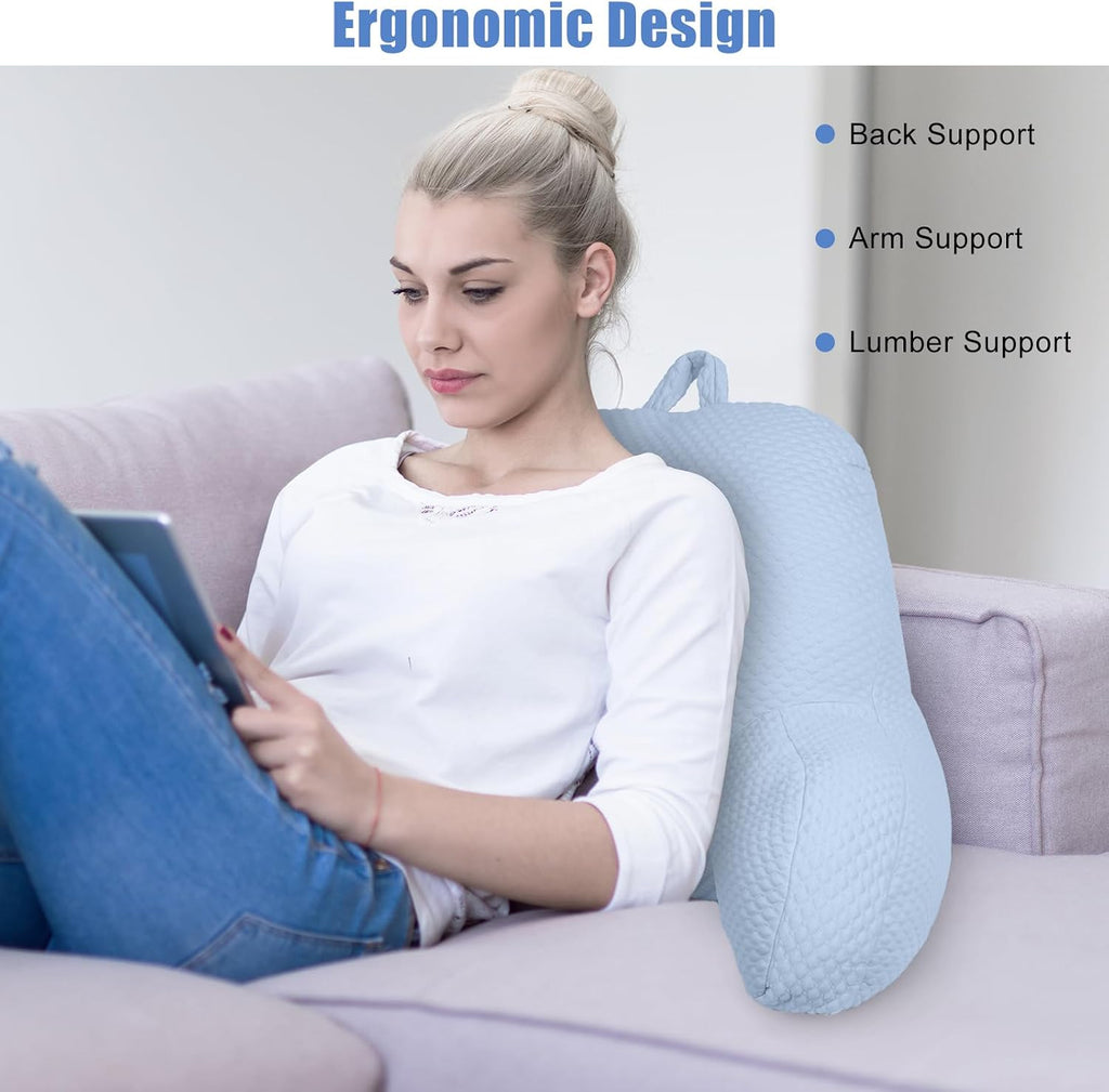 Reading Pillow, Ice Silk Bean Back Support Pillow for Bed Sitting Up, Large Bed Rest Pillow with Arms for Adults, Back Support Pillow for…