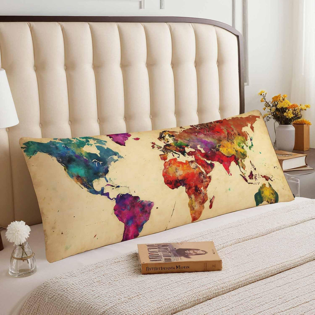 World Map Body Pillow Pillowcase, Retro World Map Colorful Body Pillow Cushion Cover, 20x54 Inch Lumbar Pillow Cover Large Pillow…