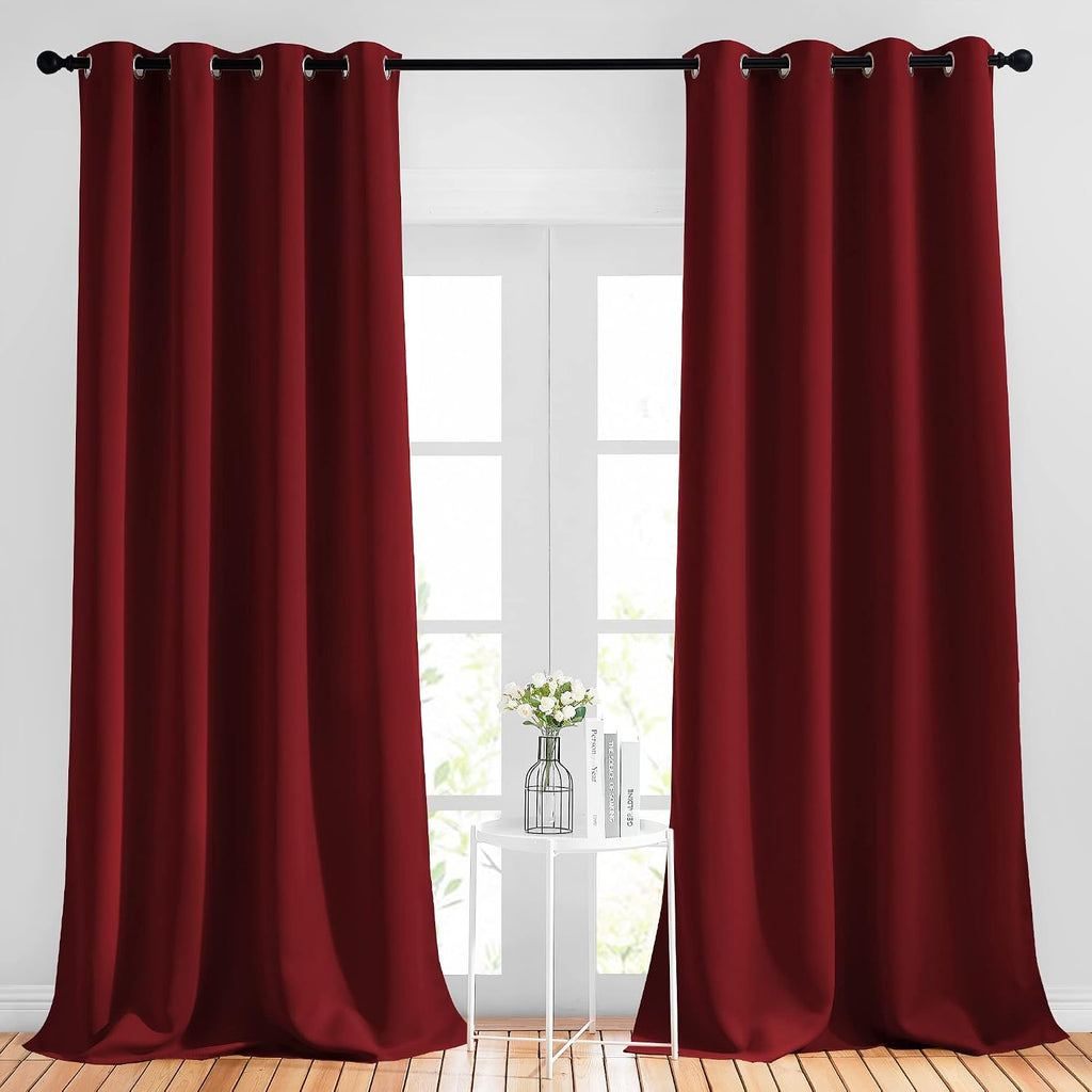 Nicetown Extra Long Blackout Drapes - (52 inches by 108 inches, Burgundy Red, Set of 2) Window Treatment Light Blocking Privacy Curtain Pan…