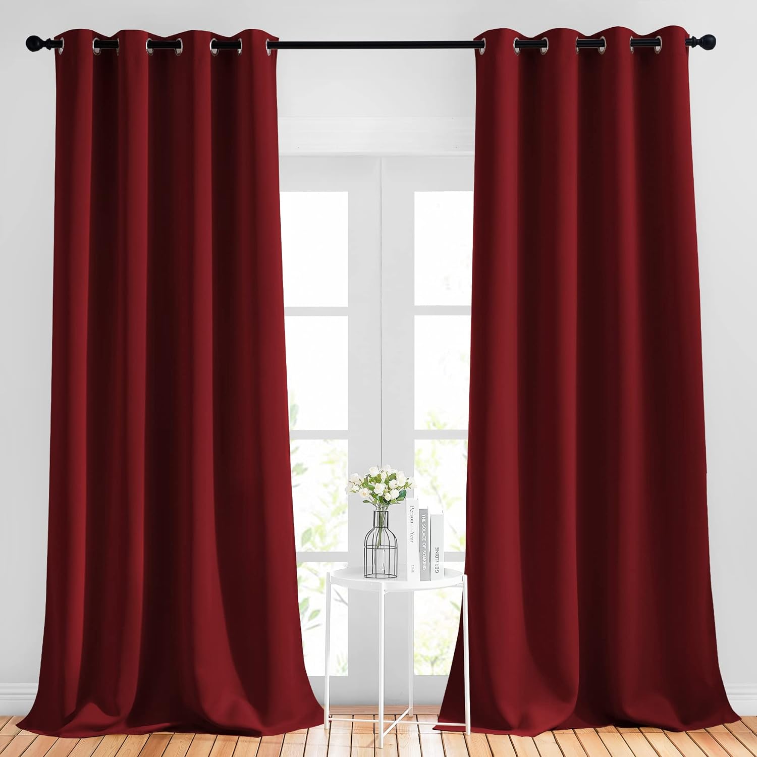 Nicetown Burgundy Red Blackout Draperies Curtains - Pair of Grommet Top Thermal Insulated Blackout Decorative Curtains for Large Window Dec…