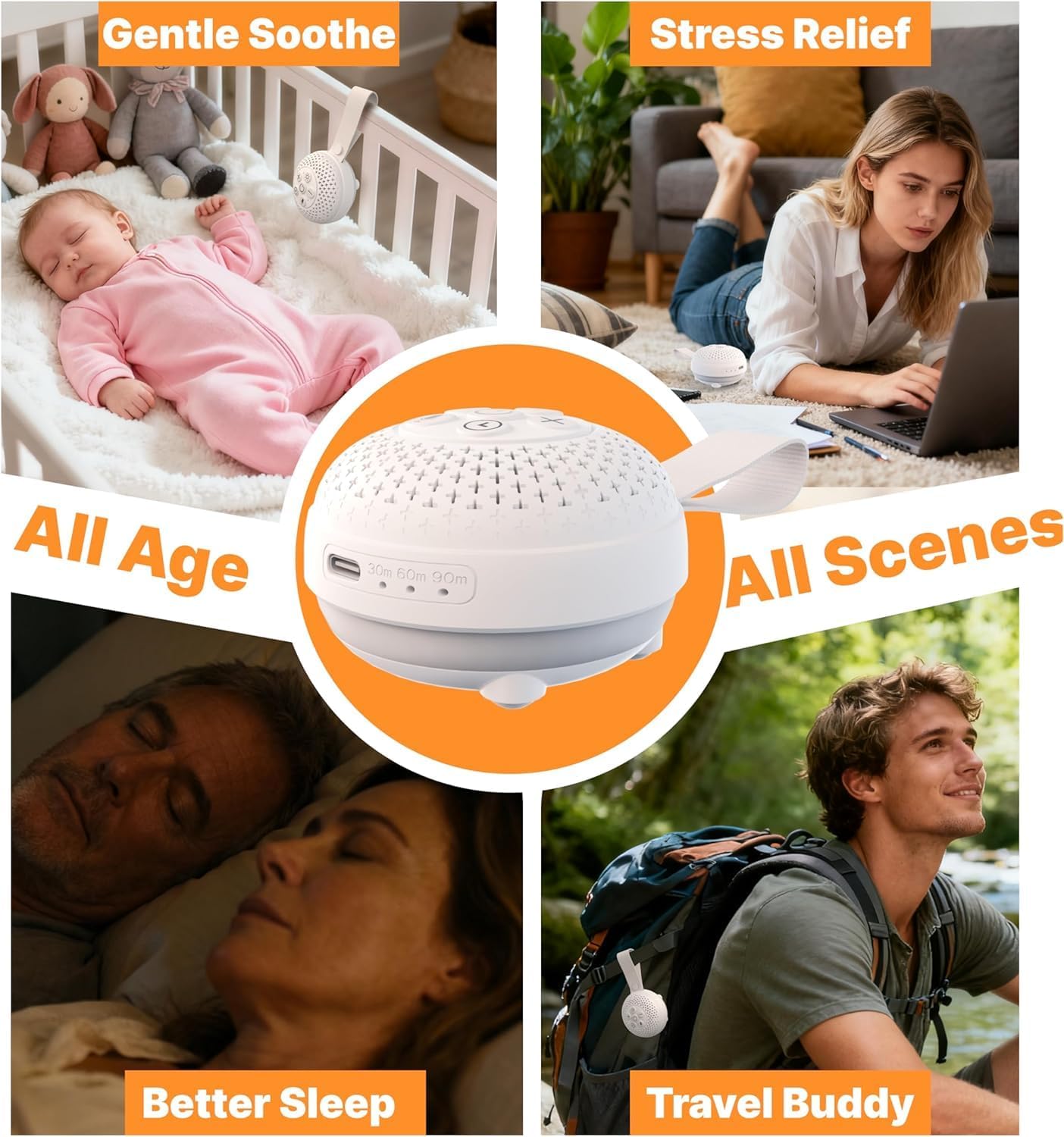 Watfal White Noise Machine with 16 Soothing Sounds and Voice Recording, Portable Sleep Sound relaxation with 3 Night Lights, Rechargeable…