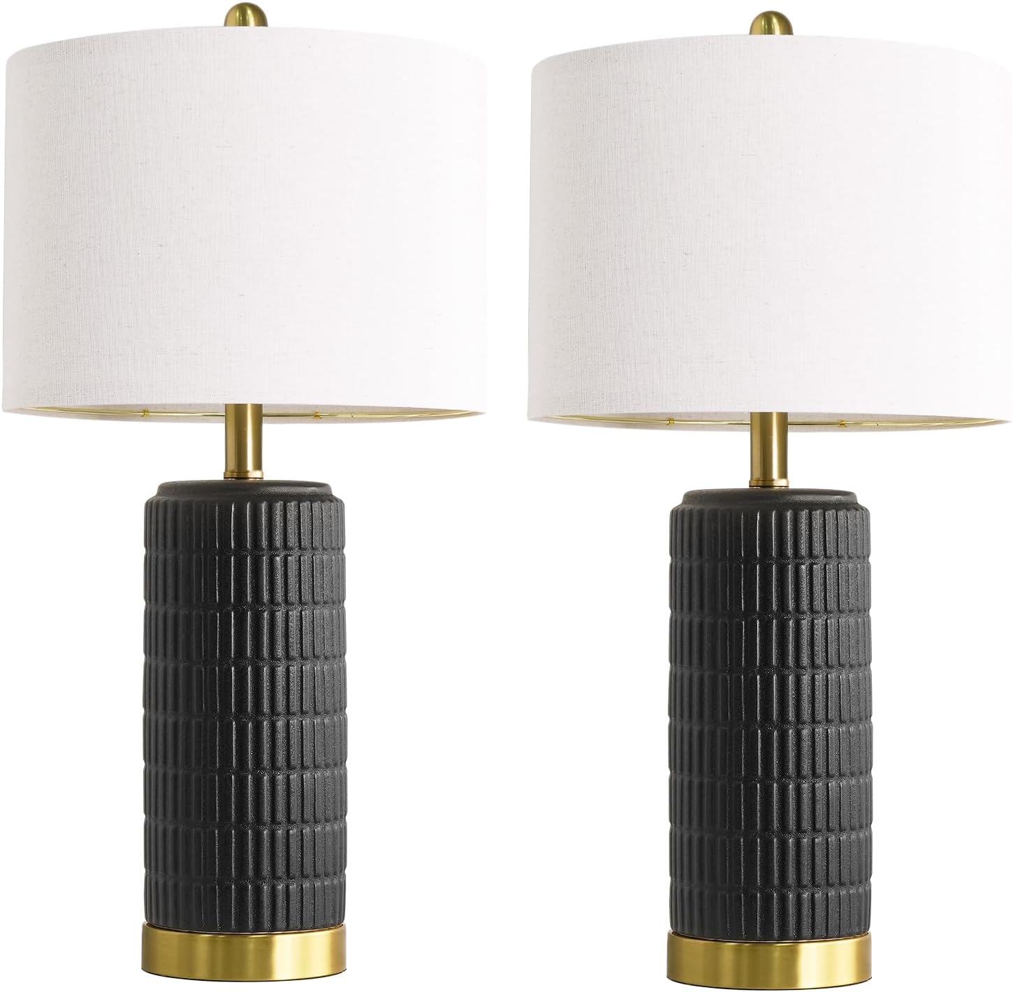 PoKat 25'' Black Ceramic Table Lamps Set of 2 with Gold Base for Bedroom Living Room, Farmhouse Matte-Textured Bedside Lamps for…