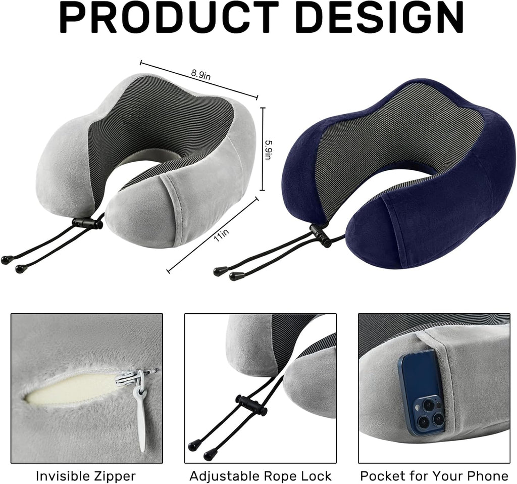 Urnexttour Travel Pillow for Airplane-2 Pack Memory Foam Neck Pillows, Soft Support Travel Essentials for Travelling, Sleeping Rest, Car, T…