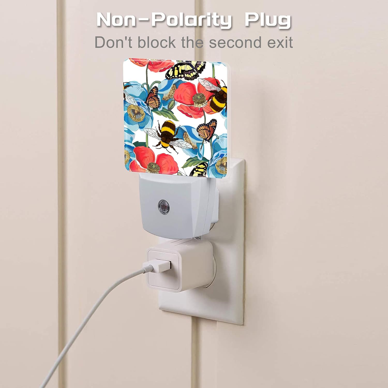 Red Poppy Flowers with Bee Butterflies Night Light for Kids, Bright Floral Insects Night Light Plug in with Dusk to Dawn Sensor,0.5w…