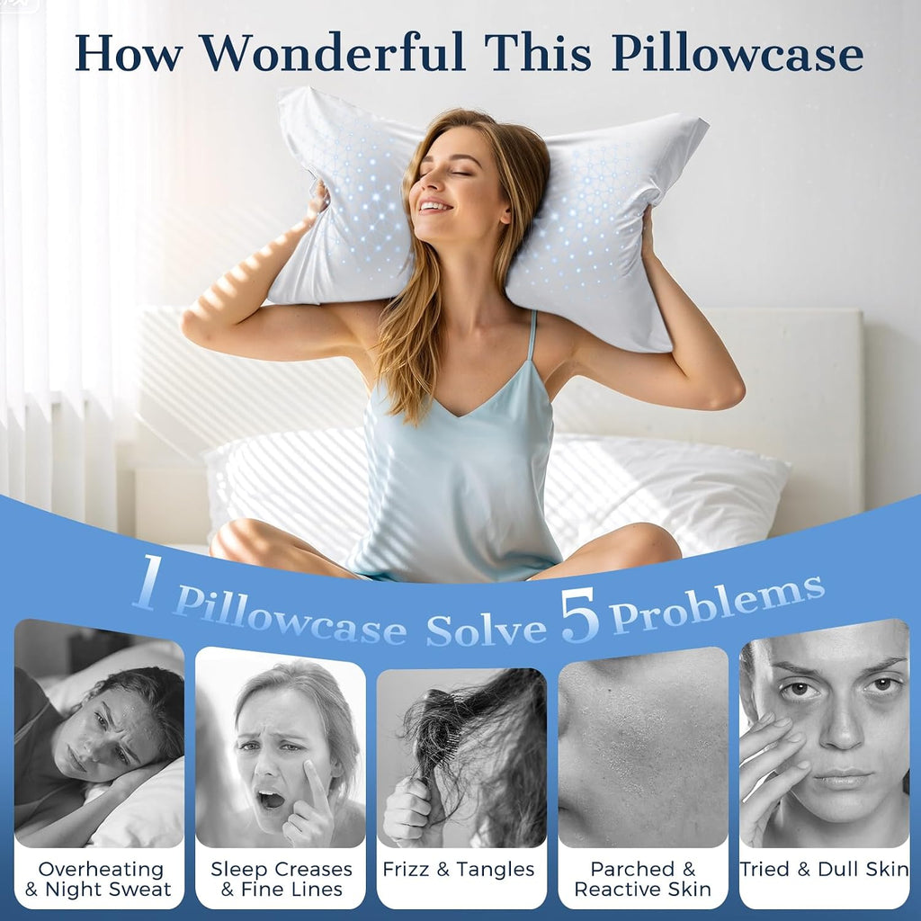 Cooling Pillow Cases 2 Pack King Size Cooling Pillowcases for Hot Sleeper Q-Max>0.5, Hydrates Skin & Hair, Reduces Wrinkles & Frizz, Soft…