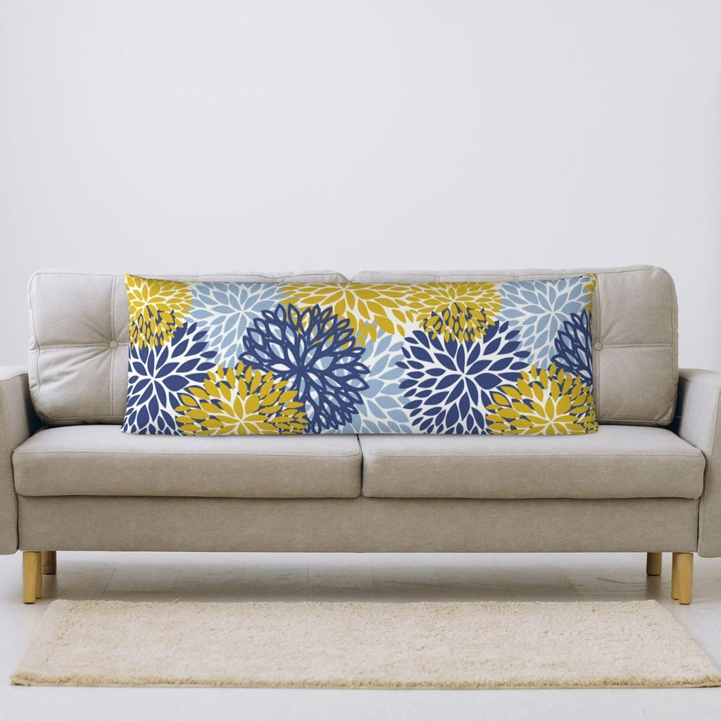 Sovvin Blue Yellow and Navy Chrysanthemum Flowers Body Pillow Cover Floral Long Pillow Case with Zipper Decorative Soft Cushion Bedd…