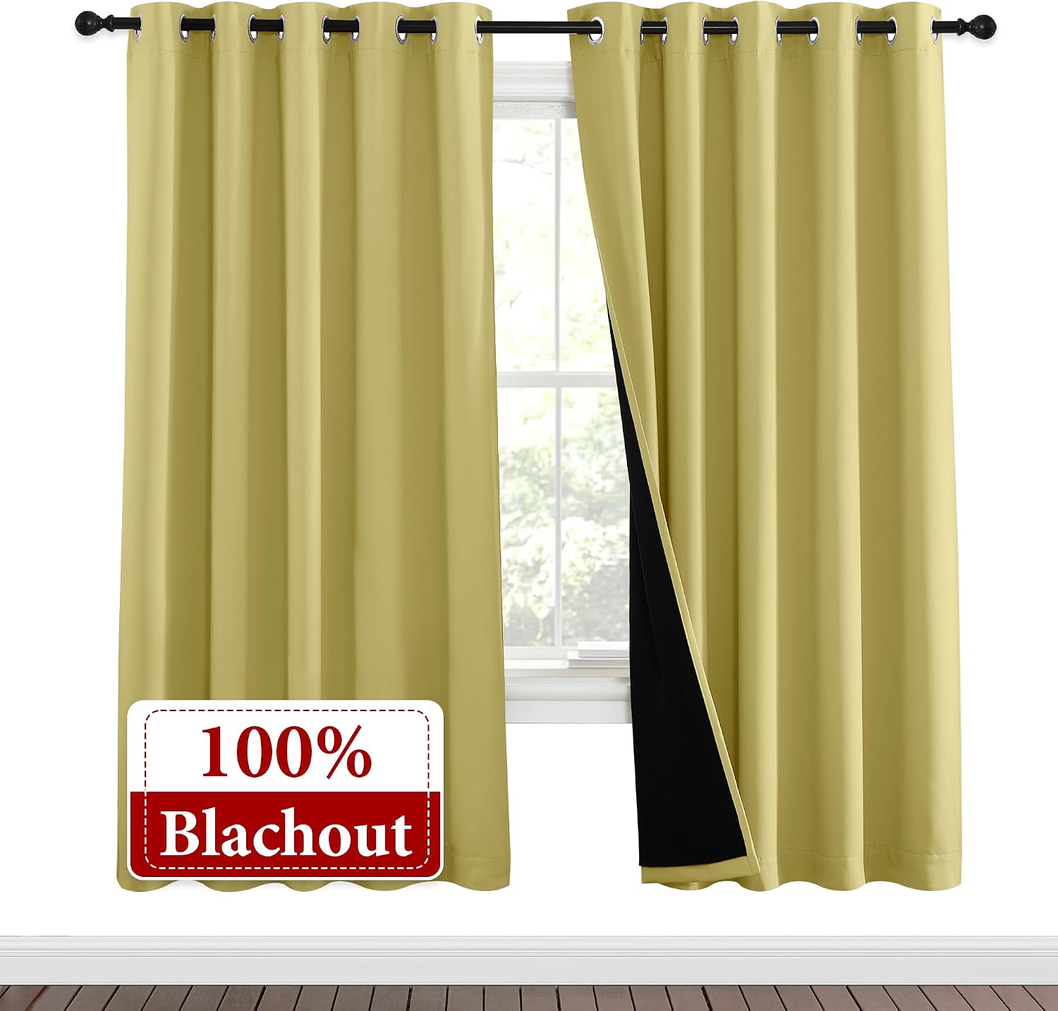 Nicetown Paler Yellow Full Shade Curtain Panels, Pair of Energy Smart & Noise Blocking Out Blackout Drapes for Dining Room Window, Thermal…