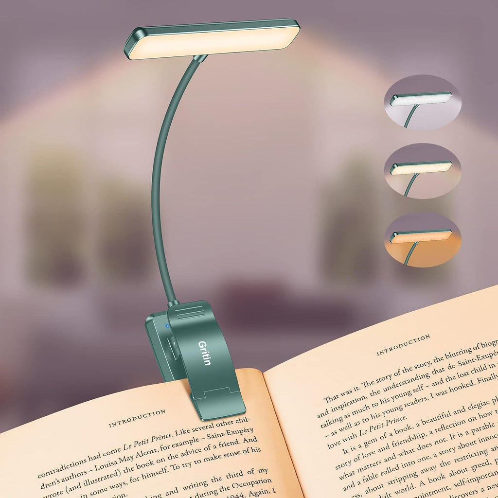 Gritin 19 LED Rechargeable Book Light for Reading in Bed with Memory Function- Eye Caring 3 Color Temperatures, Stepless Dimming…