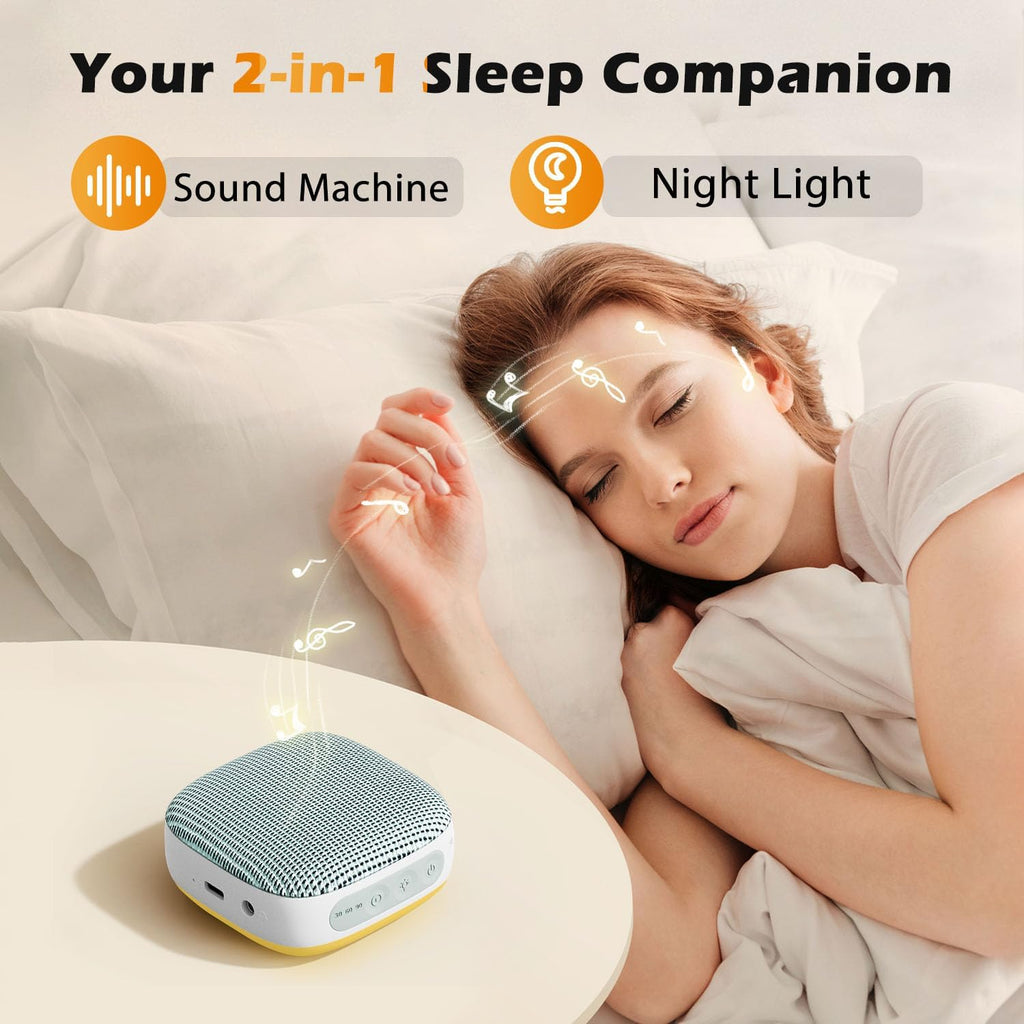 Portable Sound Machine for Travel, White Noise Sound Machine for Sleeping with Night Light, 20 Quality Non-looping Sounds, Headphone…