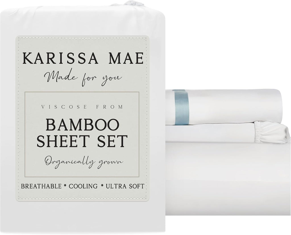 KARISSA MAE Pure Viscose from Bamboo Twin XL Size Sheet Set | 100% FSC Certified | Luxuriously Soft | Cooling | 18" Deep Pocket w/Corner…