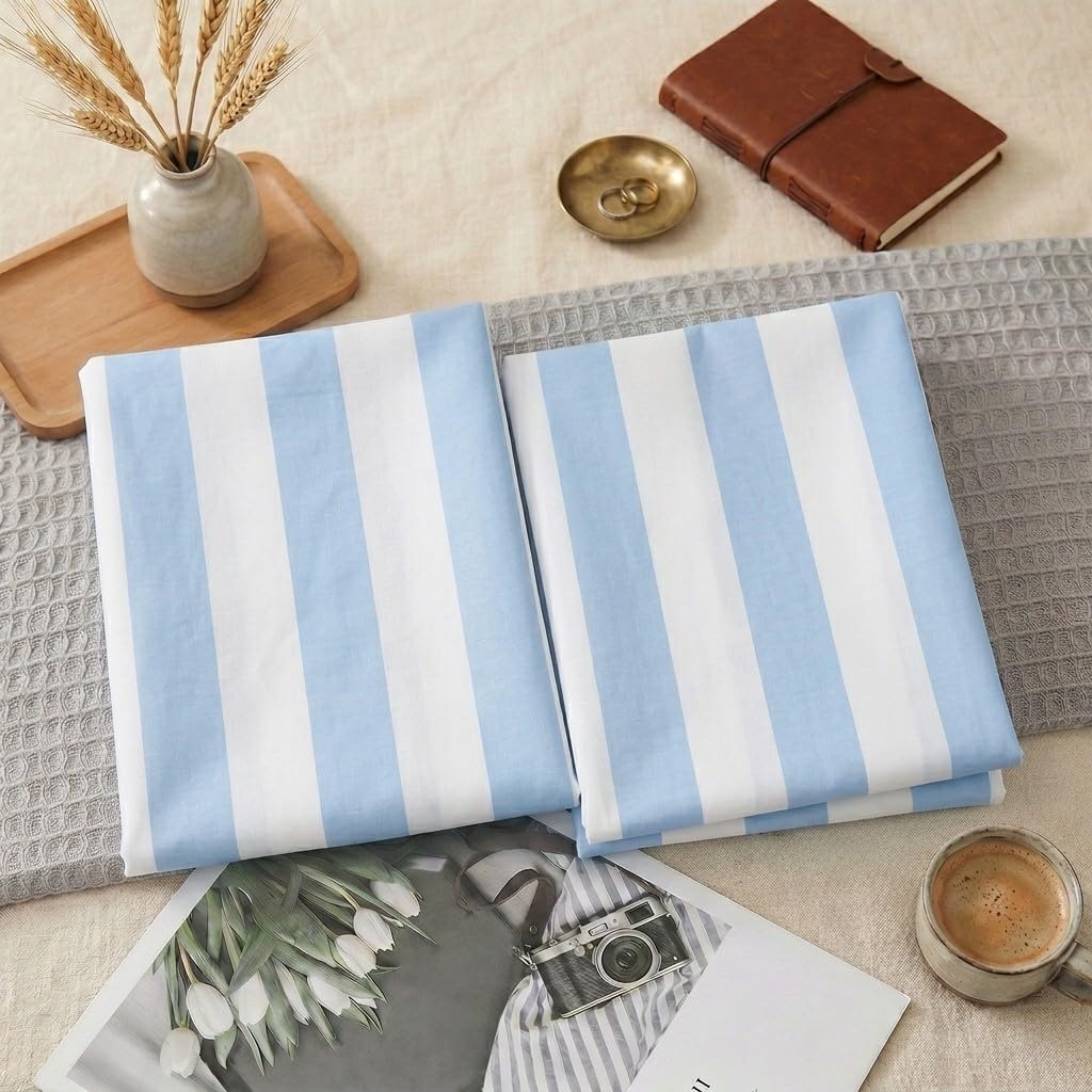 Merryword Queen Size Pillowcases, 100% Cotton Pillow Cases, Blue and White Striped Pillowcases, Luxury Linen Like Pillowcase, Soft Breathab…