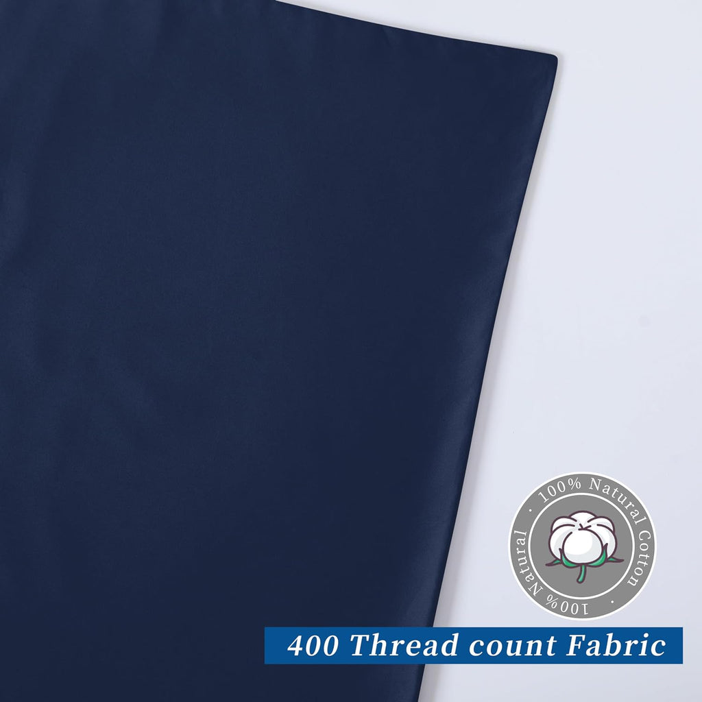 ZaizaiHome Queen Size Pillow Protector Set of 2, 100% Egyptian Cotton Pillow Cases with Zipper 400 Thread Count Sateen Weave Cotton Navy Bl…