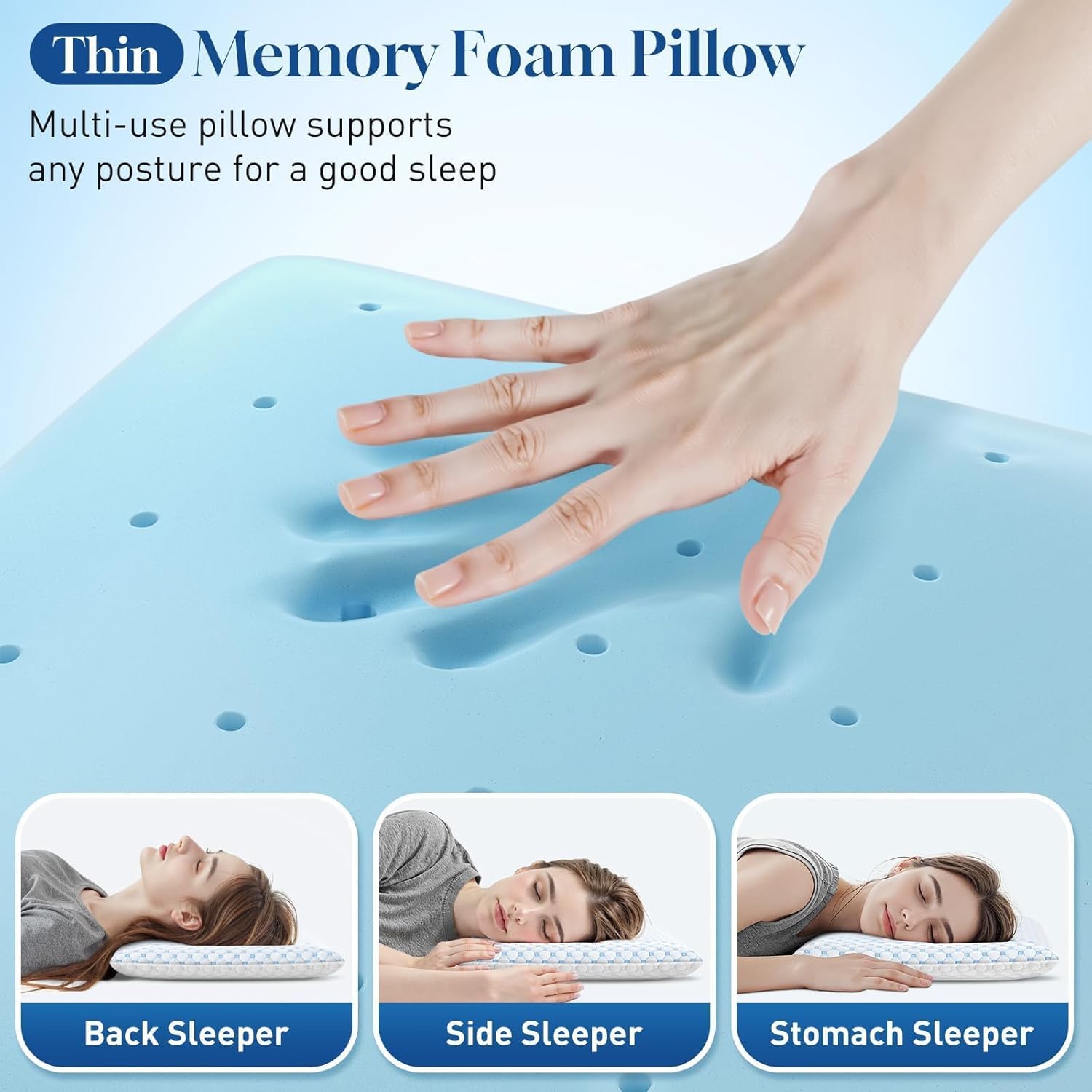 CloudBliss Ultra 2.75” Pillows for Side | Back | Stomach Sleepers, Memory Foam Flat Pillow, Low Profile Sleeper Pillows with Double Si…