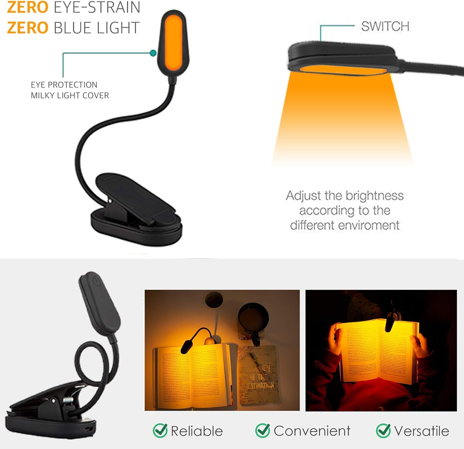 Amber Light + Giftable Amber Book Light - Blue Light Blocking - Night Reading Booklight Store. Rechargeable. 1600K for Reading in Bed at…