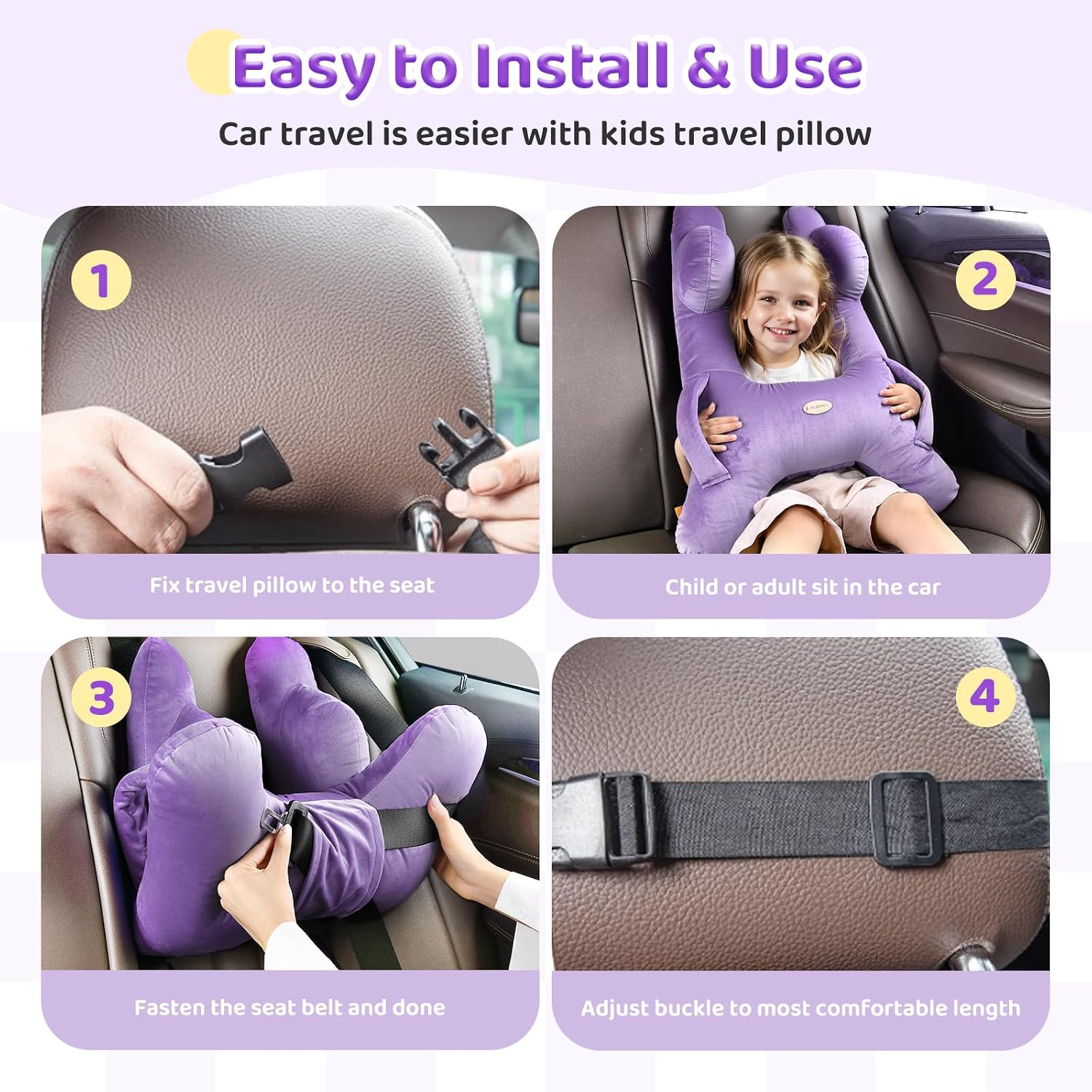 FLORICH Kids Travel Pillow, Car Sleeping Travel Pillow for Kids, Washable H-Shaped Pillow for Adults and Children to Support Head and…