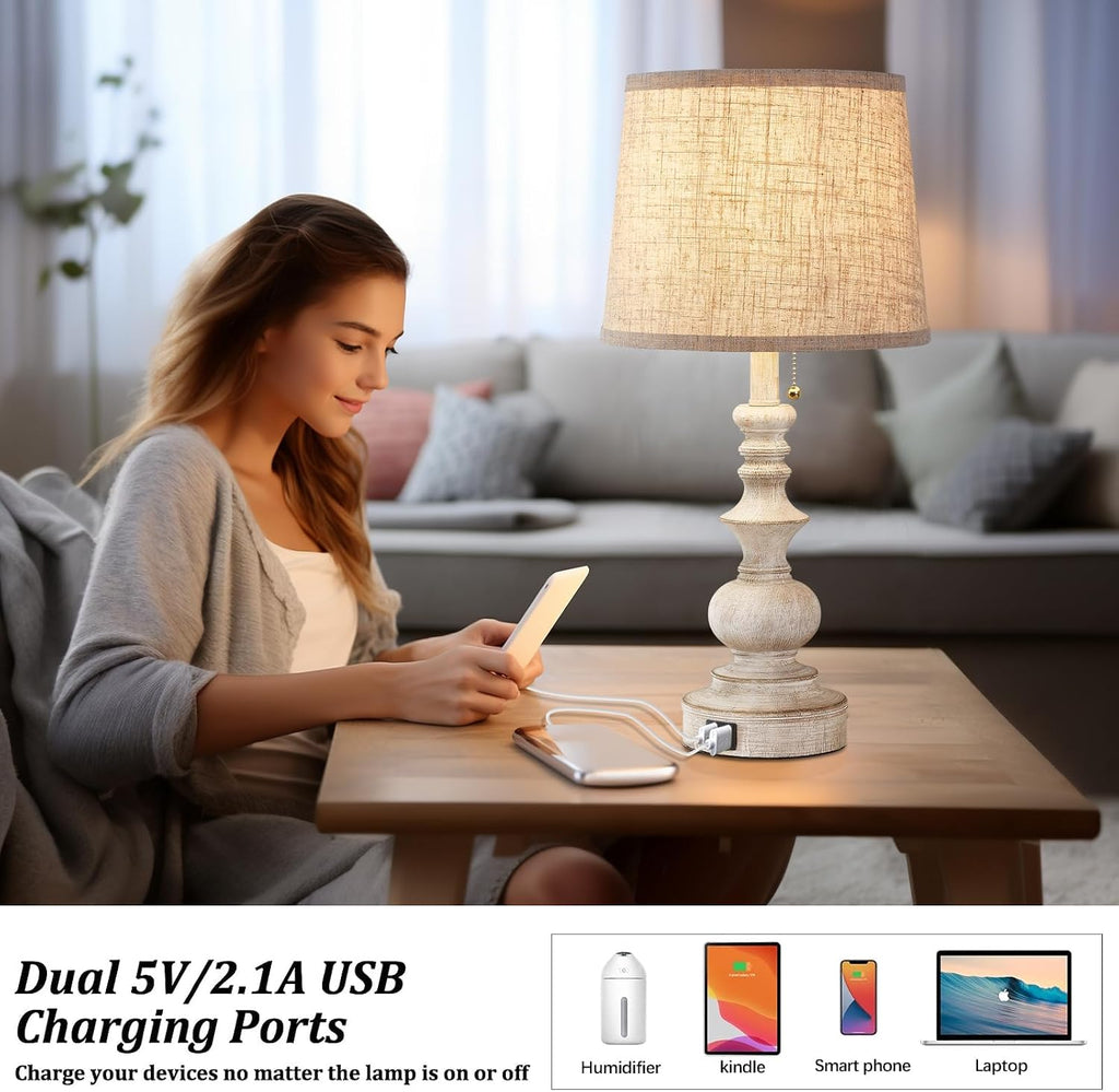 Drawealth Table Lamps for Bedrooms Set of 2 Farmhouse Bedside Lamps for Nightstand with USB Charging Ports Traditional Side Table Lamps…