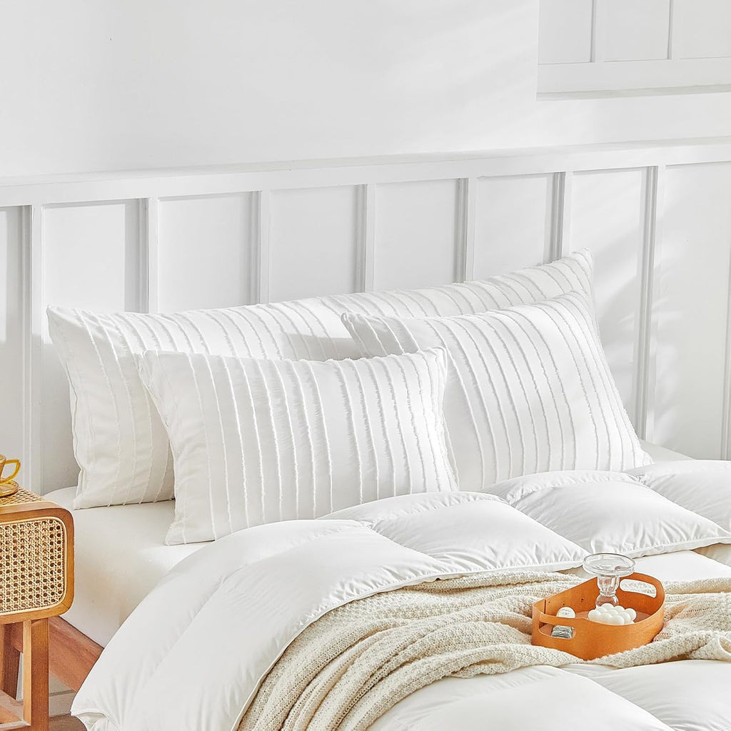 Warmdern White Striped Pillow Covers Body Pillow Cover Soft Microfiber Stripe Pillow Cases Boho Tufted Stripes Textured Pillowcase with Env…