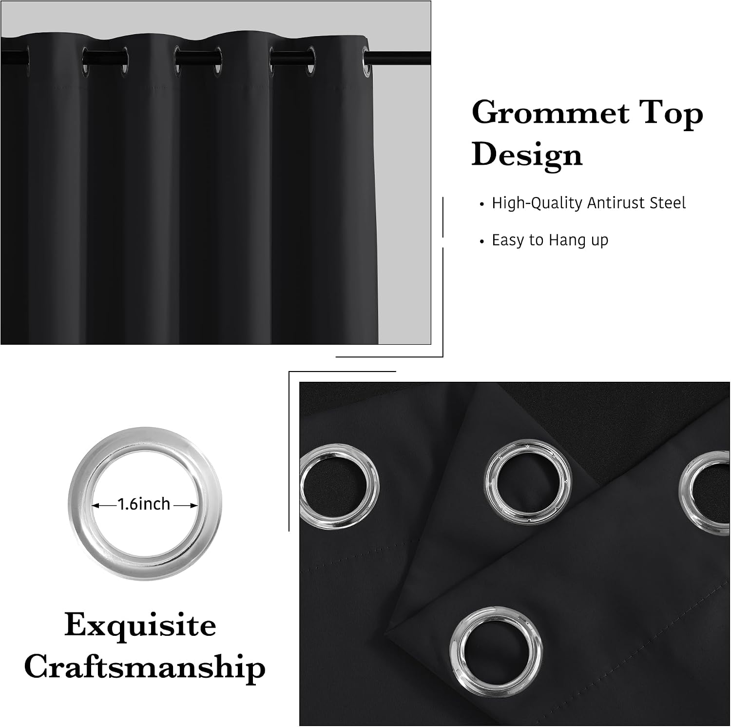 Rybhome RYB HOME Black 100% Blackout Curtains for Bedroom, Wide Thermal Insulated Privacy Curtains for Sliding Glass Doors/Patio Door/Livin…