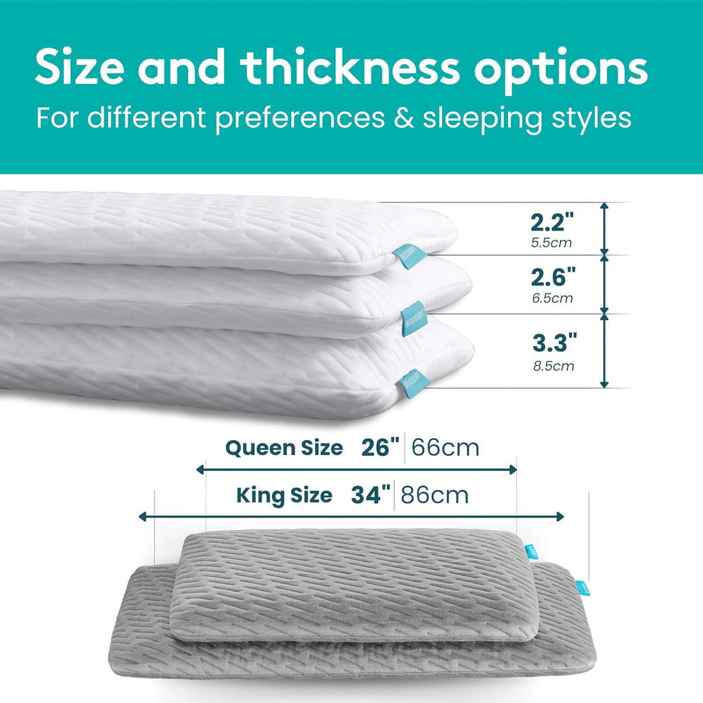Blissbury King Size 2.6 Inch Ultra Thin Pillow for Sleeping | Memory Foam Flat Pillow | Back & Stomach Sleeping Pillow | Certified Foam for…
