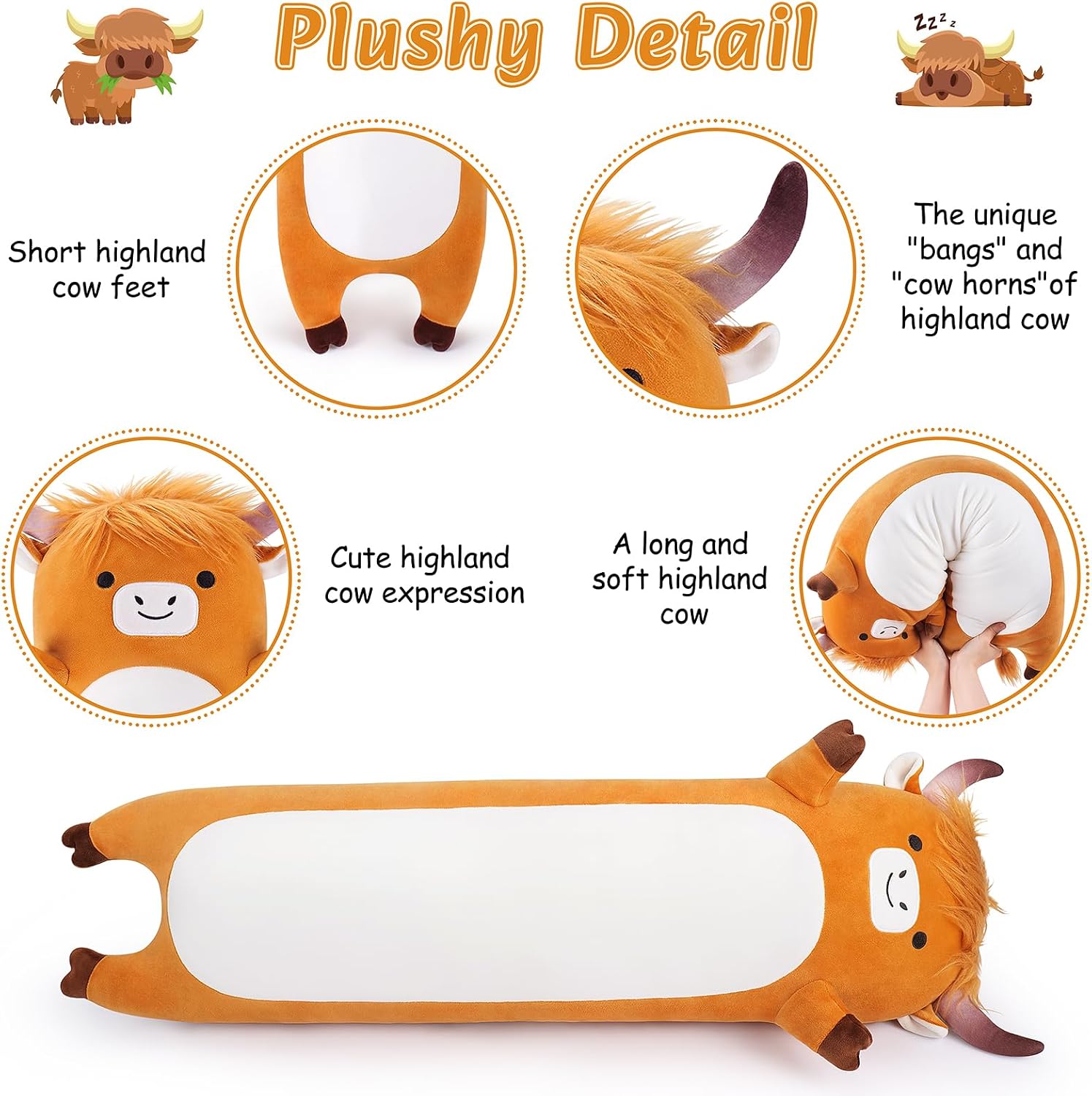 Large Highland Cow Stuffed Animal,33.5” Long Highland Cow Plush, Cute Plushies Animal Body Pillow, Kawaii Plush Toys Animals Gift, Sleeping…