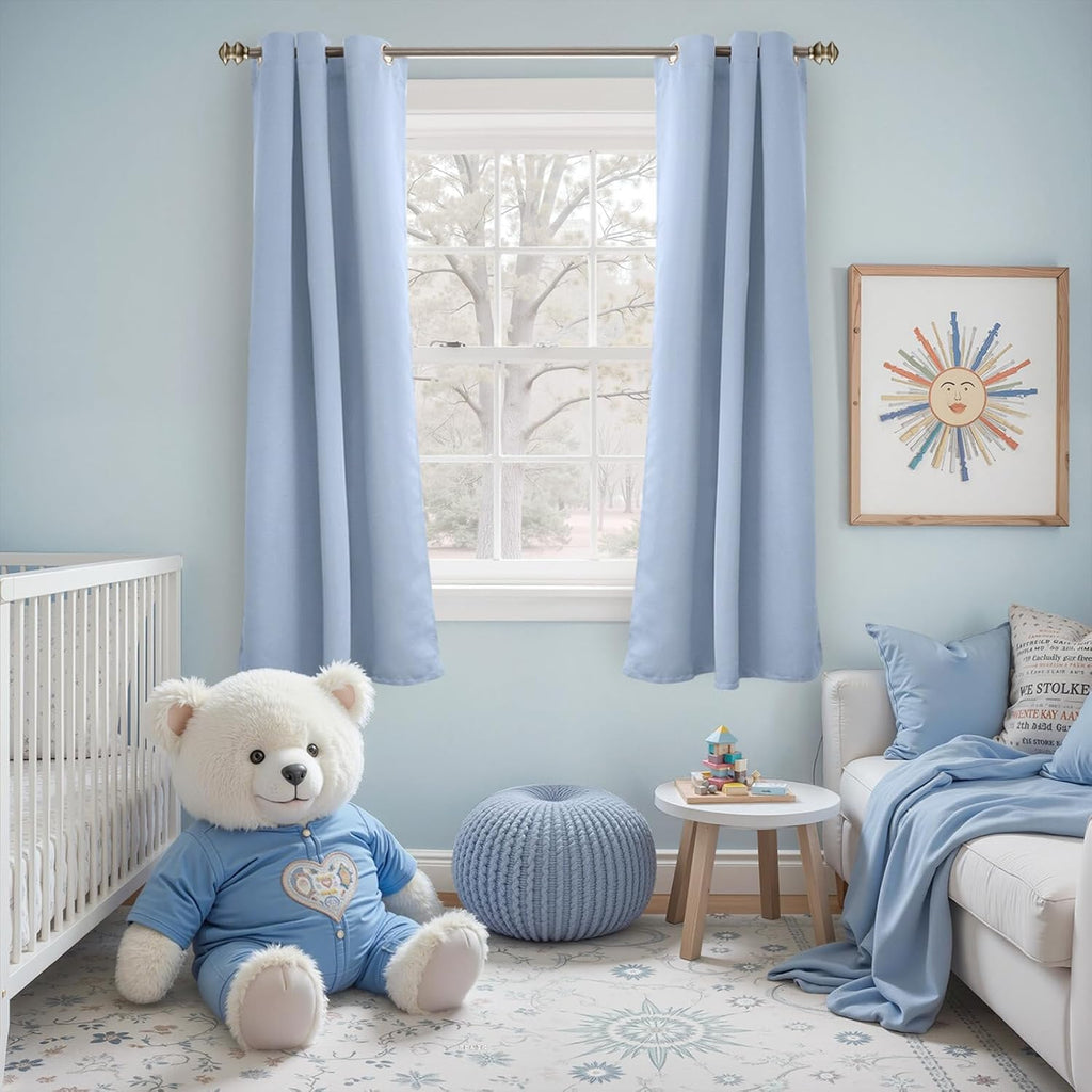 YoungsTex Baby Blue Room Darkening Curtains 63 Inch Long for Kids Bedroom - Grommet Thermal Insulated Blackout Window Drapes Privacy for Bo…