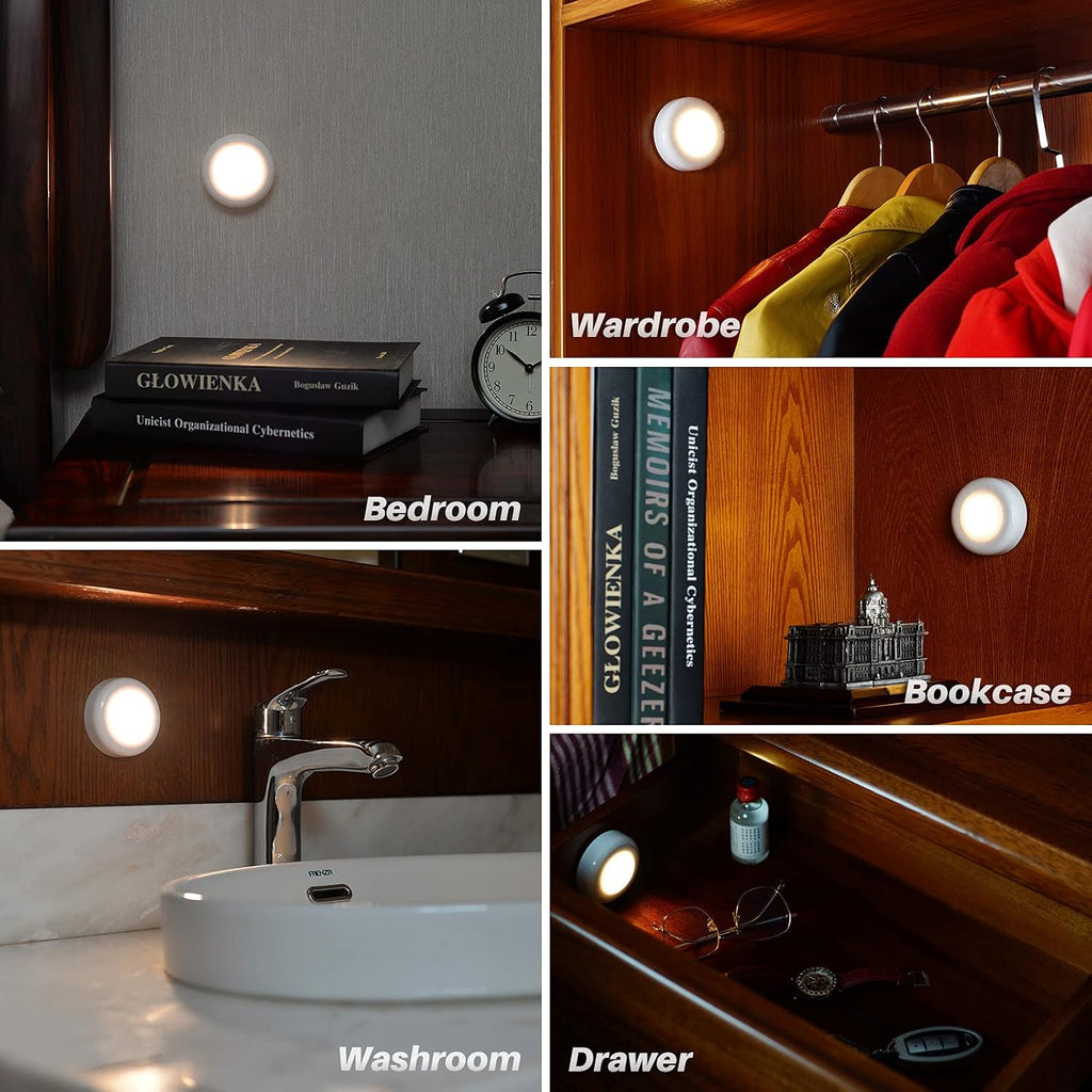 STAR-SPANGLED 3 Pack 2.8” Motion Sensor Lights Indoor AAA Battery Operated, Stick on LED Puck Light for Stairs, Under Cabinet, Closet…