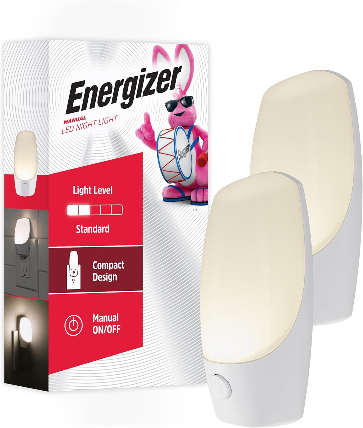 Energizer Manual On/Off LED Night Light Plug-in, Push Button, Compact, Contemporary, for Bedroom, Livingroom, Hallway, Bathroom, Nursery…