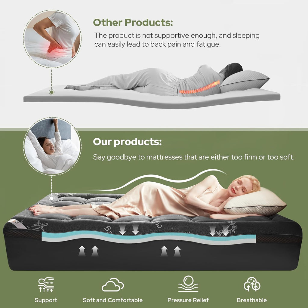 Bedlore 4 Inch Memory Foam Mattress Topper Full,2-in-1 Dual Layer Design (2" Gel Memory Foam + 2" Plush Pillow Top Cover) Mattress Topper M…