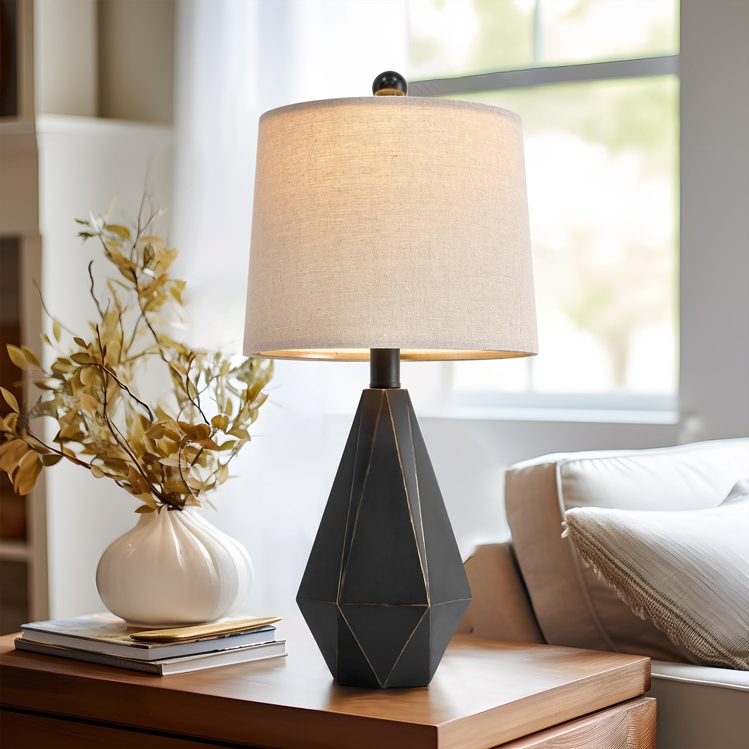 PoKat 20.25'' Table Lamps Set of 2, Bedside Lamp for nightstand, Small Farmhouse Lamps for Bedroom, Black Bedroom Lamps for Living Room…
