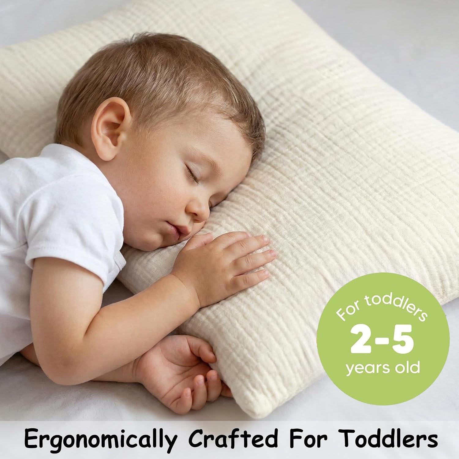 ProGoleem Pro Goleem Toddler Pillow with 100% Muslin Cotton Pillowcase – 13x18 Ultra Soft, Breathable & Machine Washable Kids Pillow for Sl…