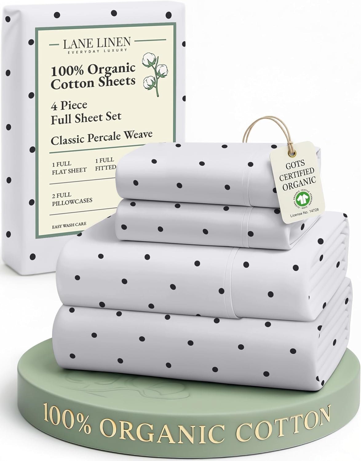 LaneLinen LANE LINEN 100% Organic Cotton Full Sheets Set, Percale Fully Elasticized Mercerized Soft & Comfy Machine Washable Printed Cotton…
