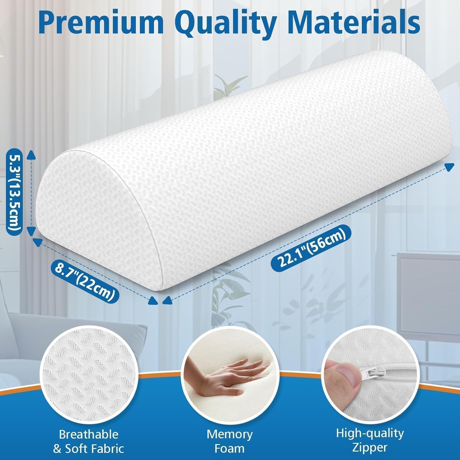SweetSlubr Large Knee Pillow for Side Sleepers, Half Moon Memory Foam Bolster Pillow for Legs, Ergonomic Design Wedge Elevation Pill…