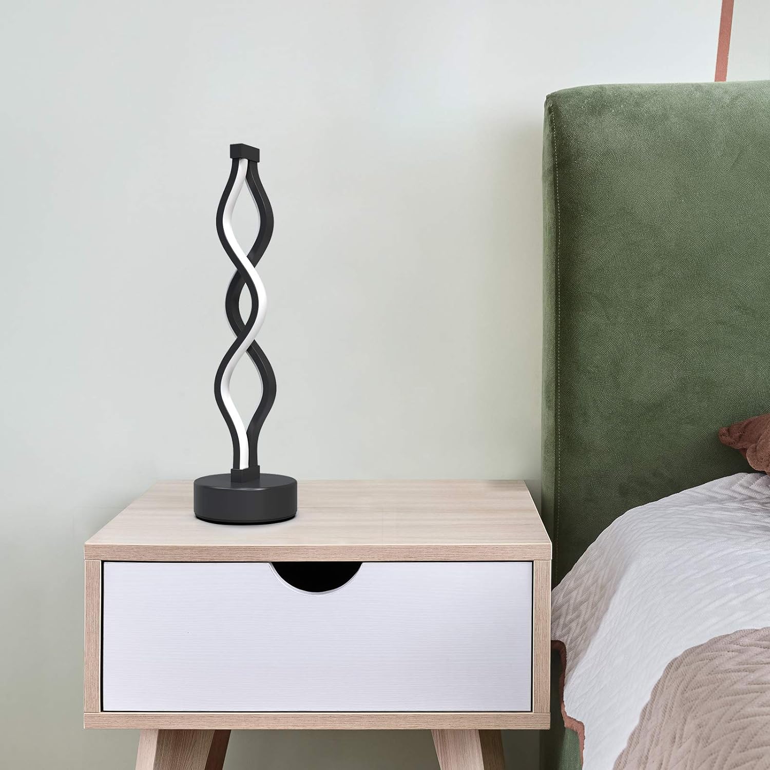 NUÜR Infinity Spiral LED Table Lamp Black, Dimmable Metallic Bedside Lamp with Touch Controller, 3 Colour Temperature, 15.8 Inch Height…