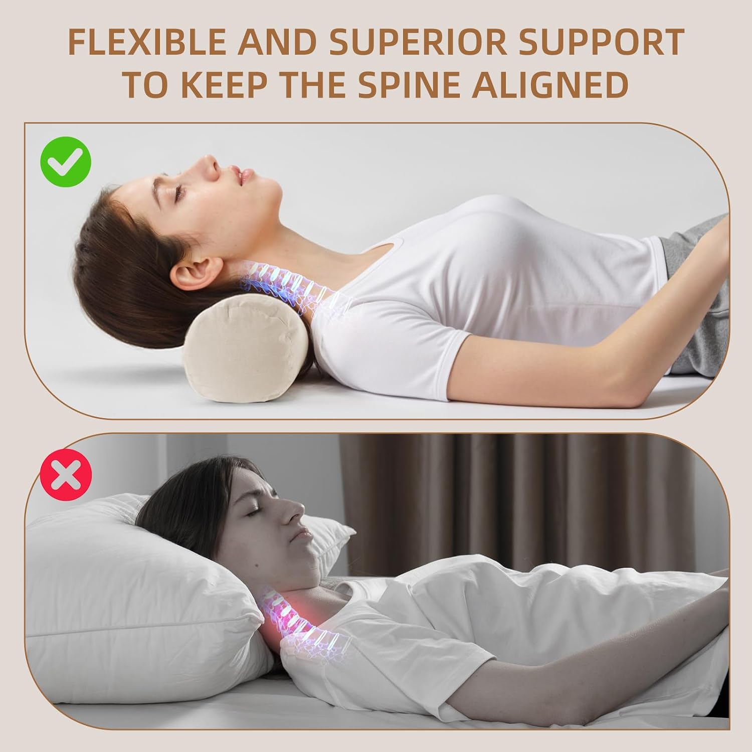 Buckwheat Pillow - Adjustable Buckwheat neck Pillow(17x6) to Provide Firm Support, Neck Roll Pillows for Side and Back Sleepers, Cylinder…