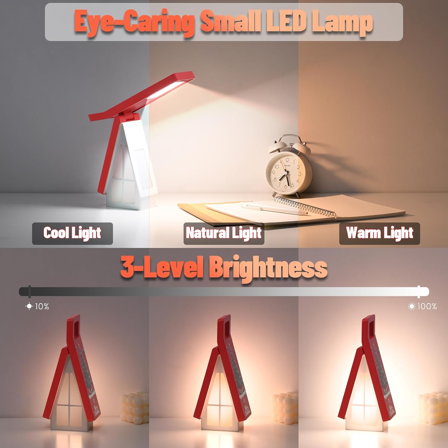 Bedside Table Lamp for Kids, Rechargeable Small Cordless Table Lamp, 3 Color Modes, Dimmble Nightstand Lamp Touch Control, Foldable Desk…